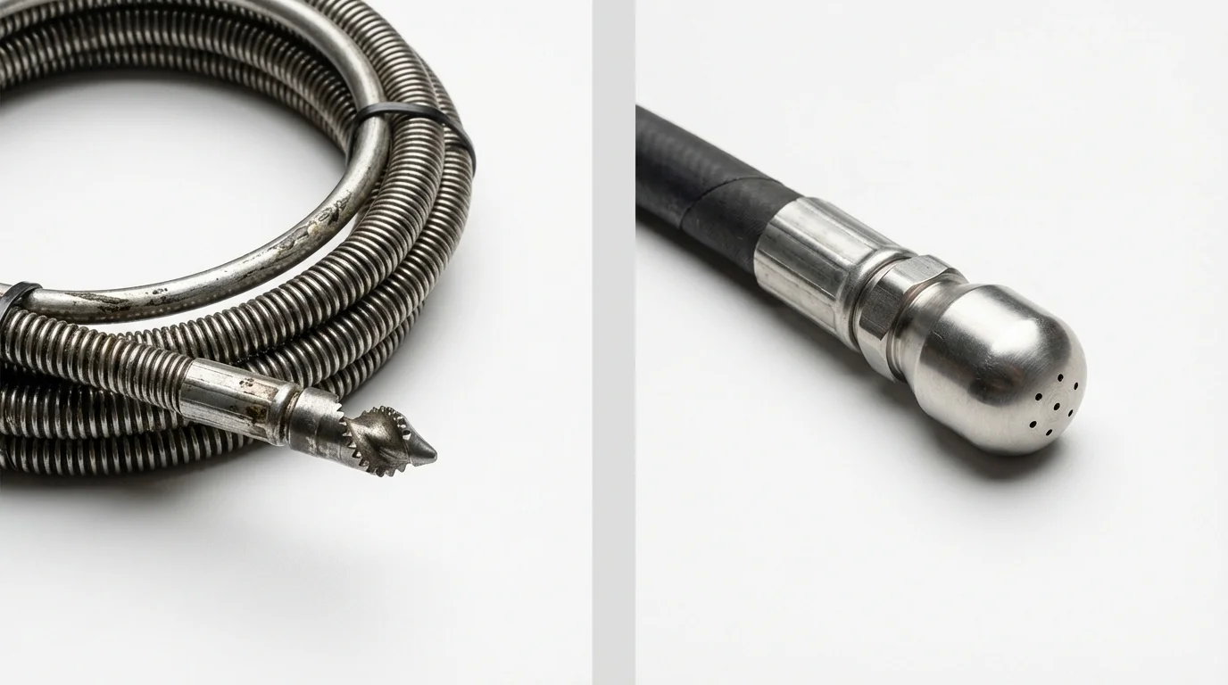 Drain snake cable and hydro jetting nozzle used for drain cleaning in Alto, GA