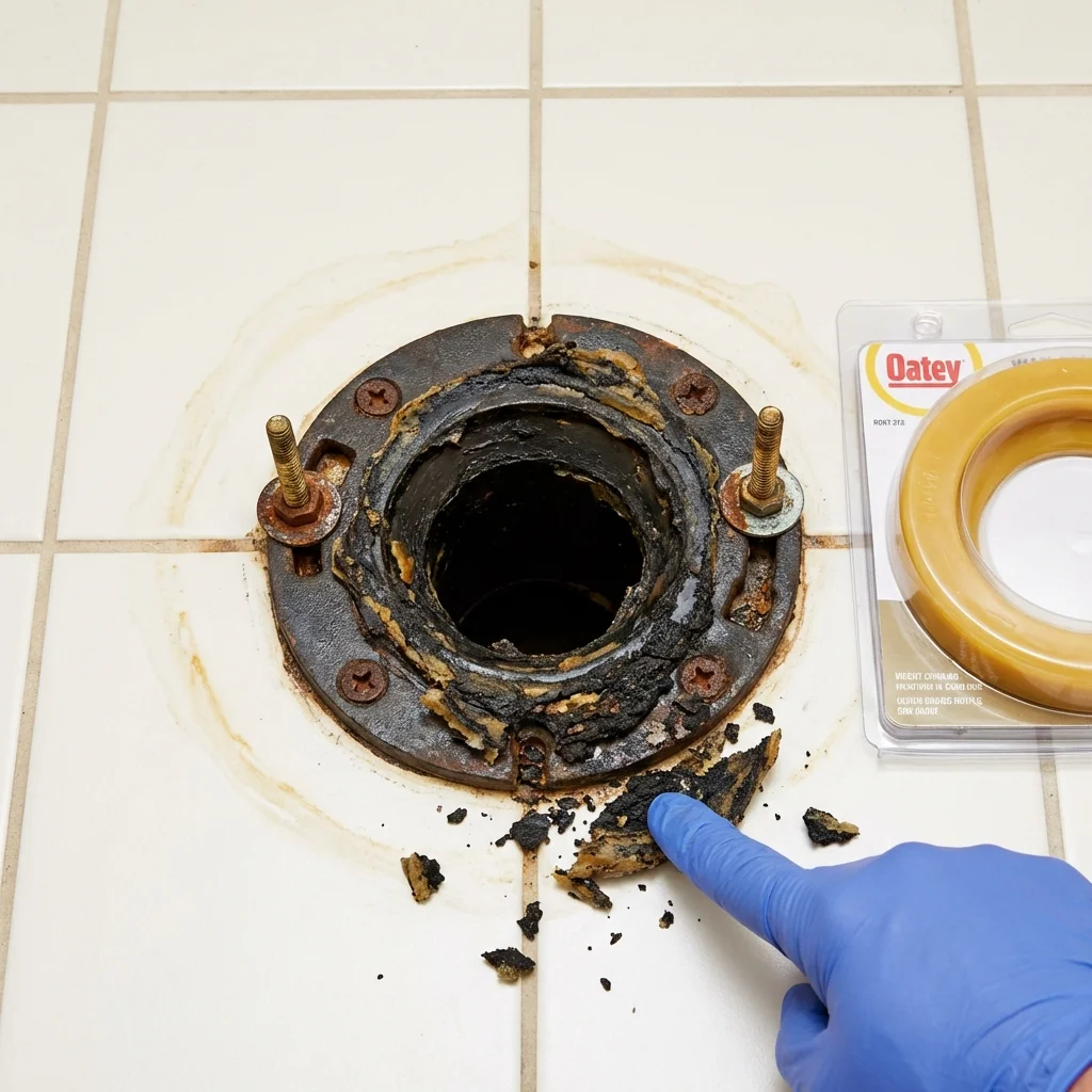 Failed wax ring showing water seepage at the base of a toilet in a Alto, GA home